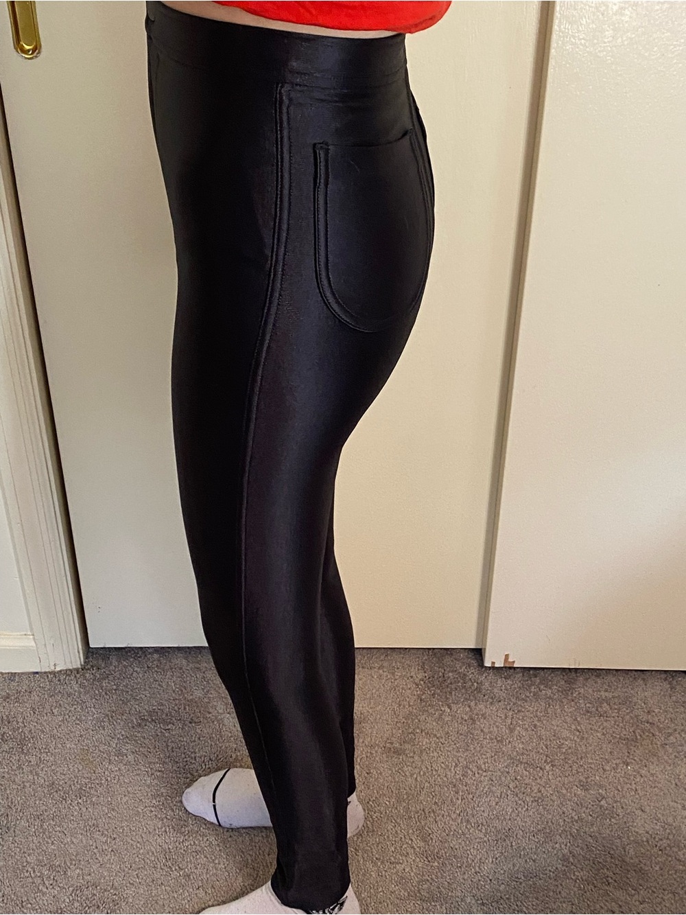 American Apparel disco pant shiny high-waisted Leggings size XS NWOT button zip - Picture 6 of 8
